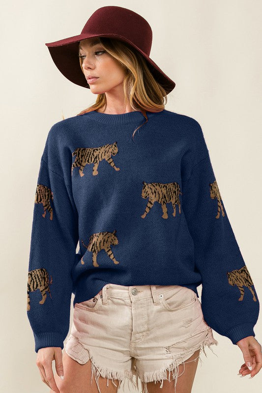 WIDE OPEN SPACES NAVY TIGER SWEATER