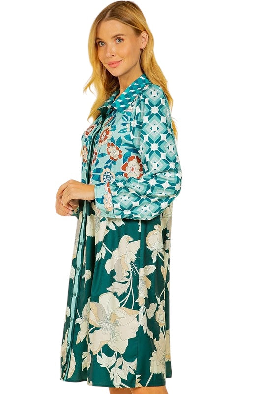 Off The Record Mint Printed Dress