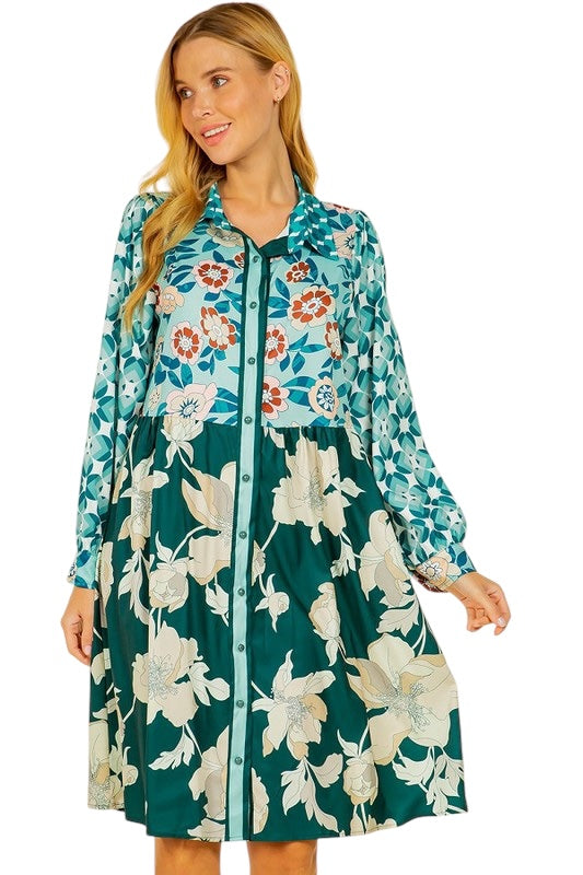 Off The Record Mint Printed Dress