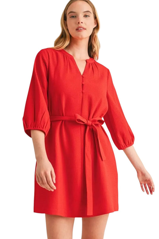 Heading To Work Red Belted Dress