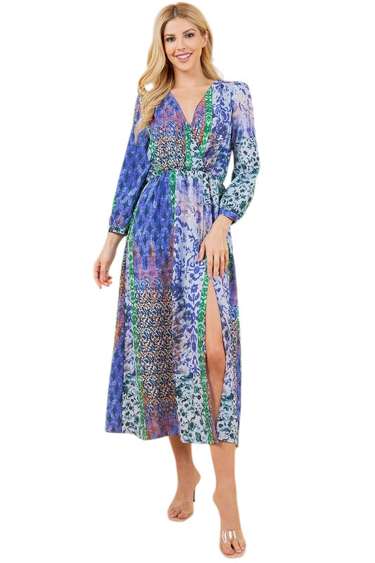 Blue Skies Patchwork Printed Dress