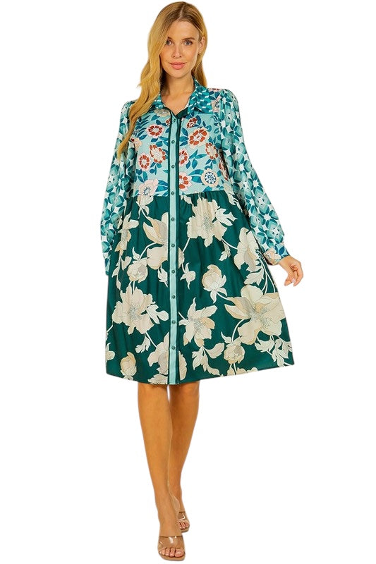 Off The Record Mint Printed Dress
