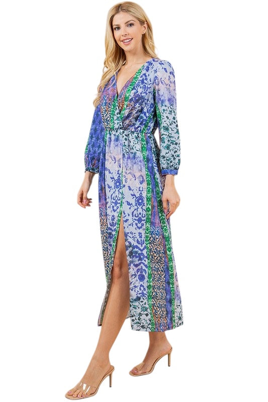 Blue Skies Patchwork Printed Dress