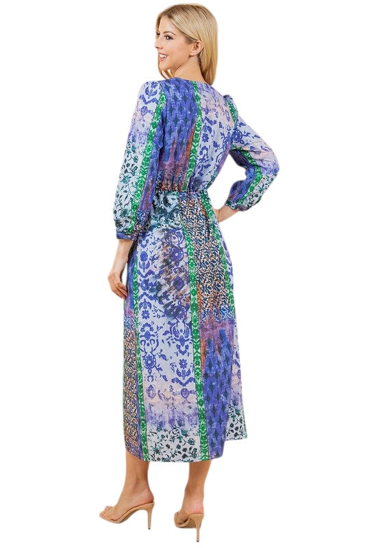 Blue Skies Patchwork Printed Dress