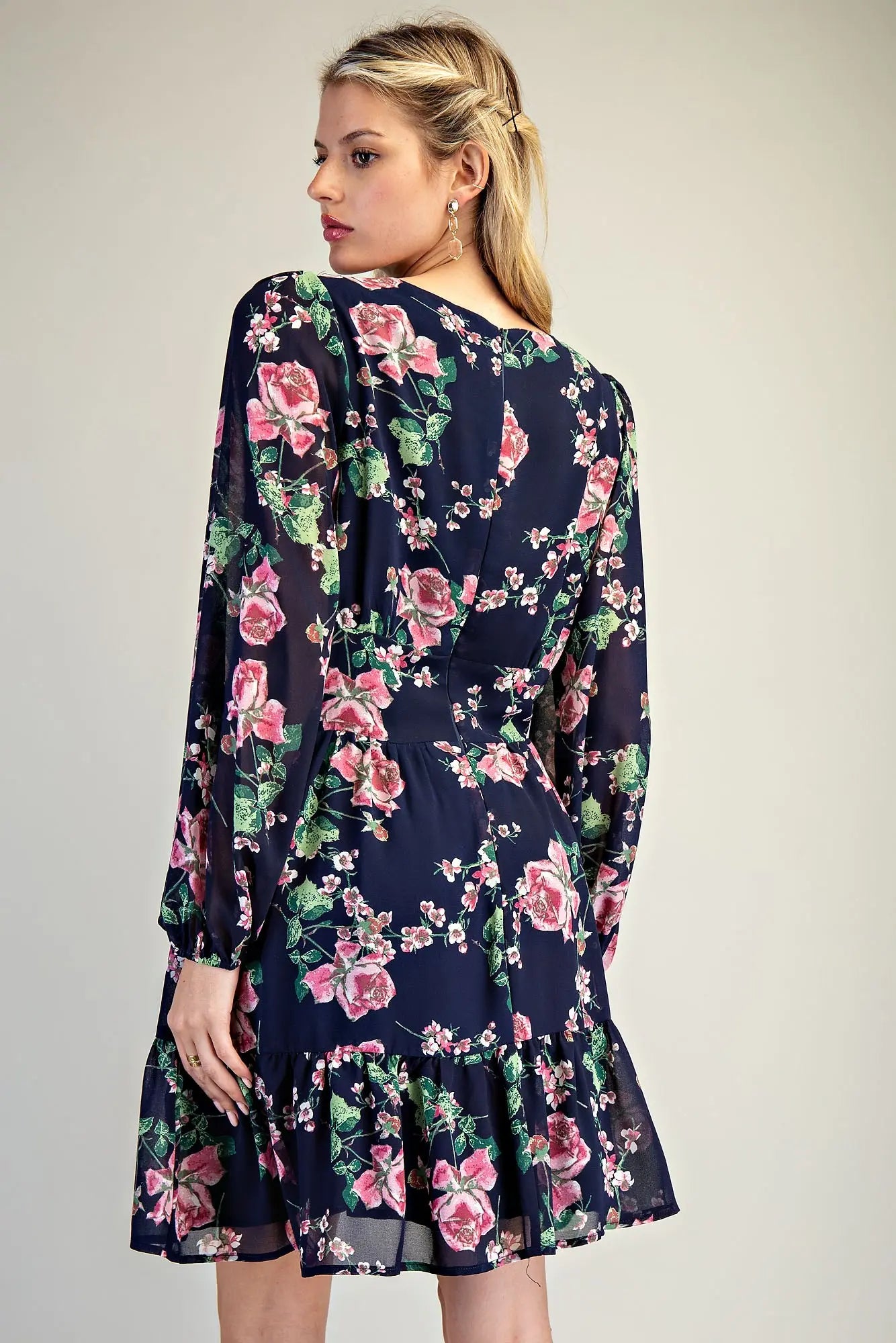 Navy: Give In To Me Floral Dress