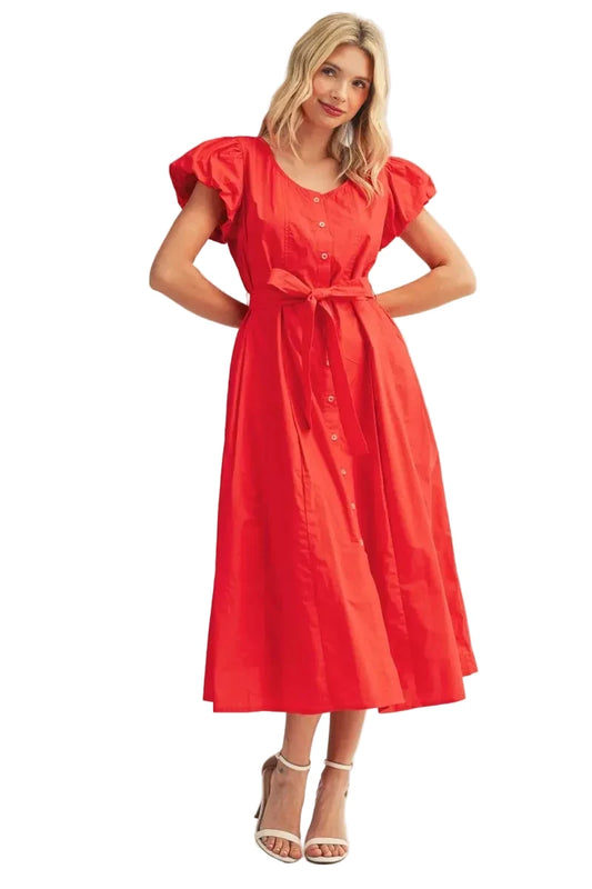Everyday Red Belted Dress