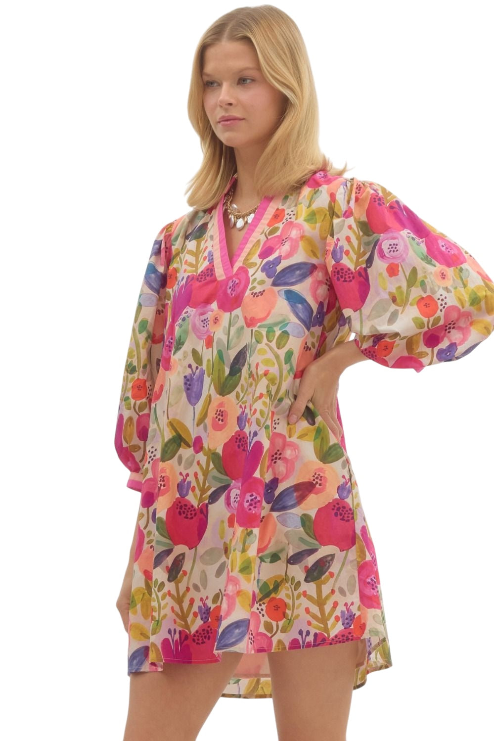 Field Of Magenta Florals Dress
