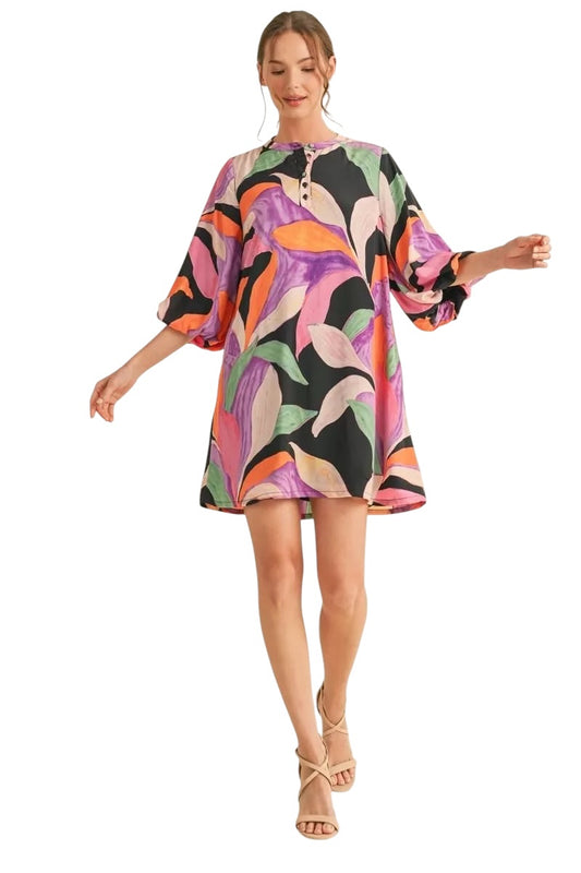 Satin Luxe Printed Mix Dress