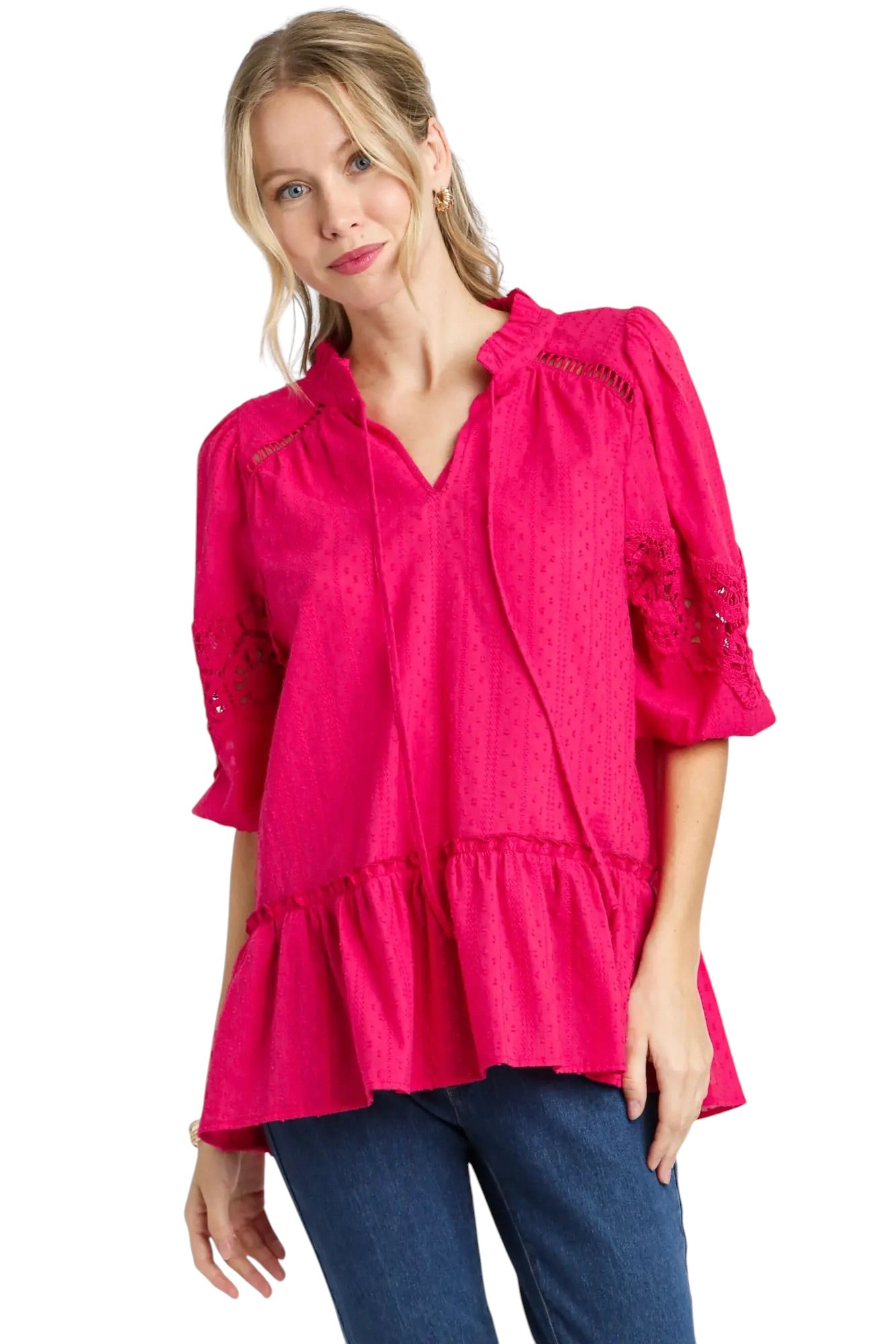 Primped In Fuchsia Babydoll Top