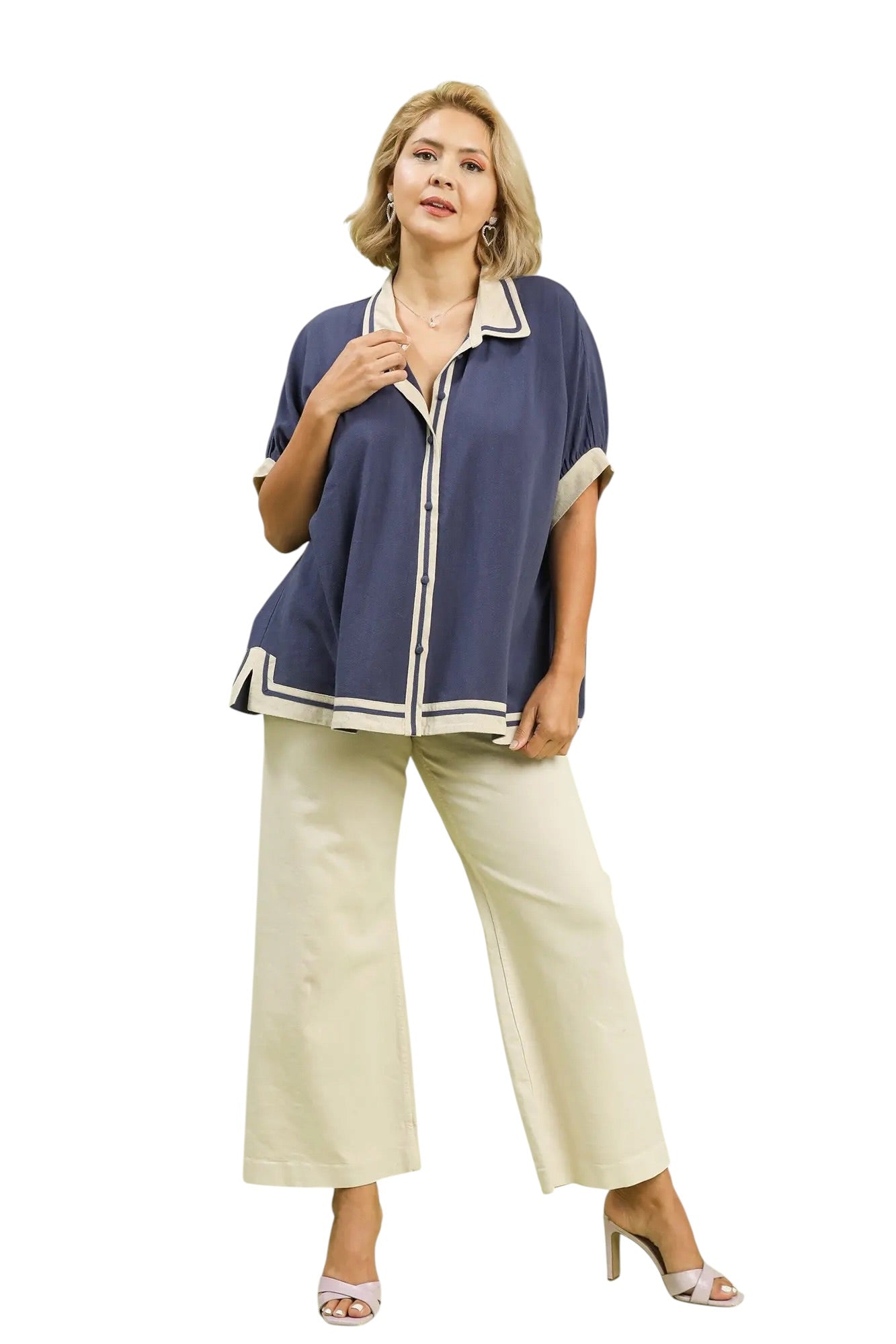 Everyday Chic Blue Linen Top