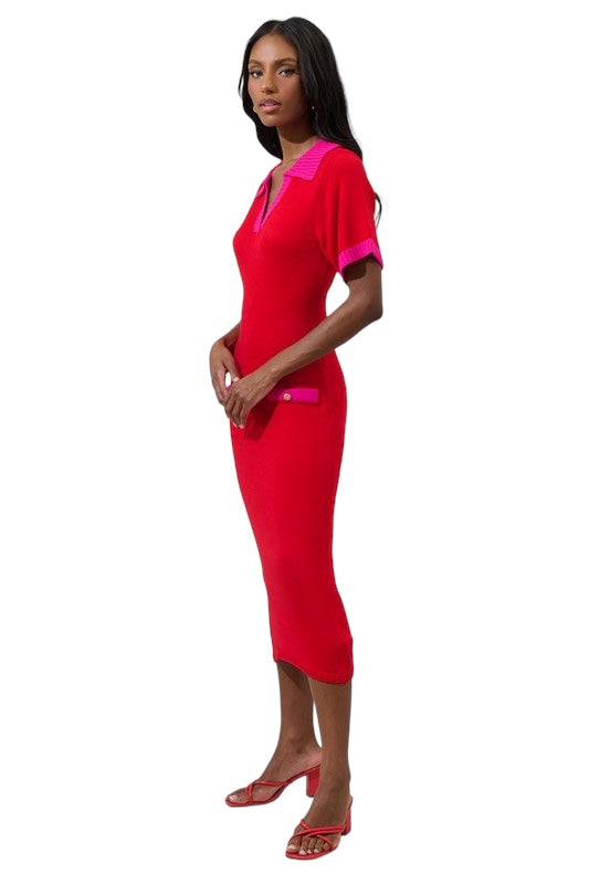 All Day And Night Pink Mix Midi Dress