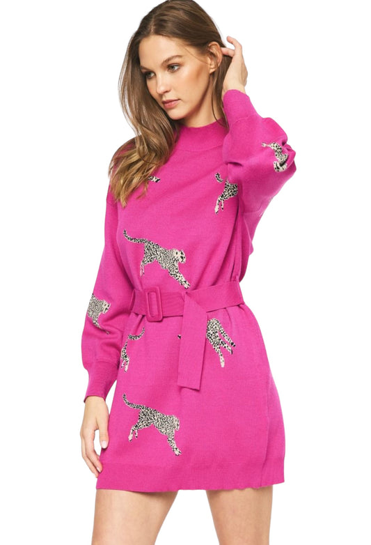 HOT PINK: THE RIGHT PLACE AND TIME SWEATER DRESS