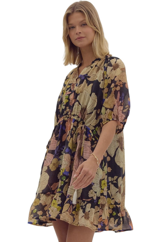 Daydreaming Fall Florals Black Dress