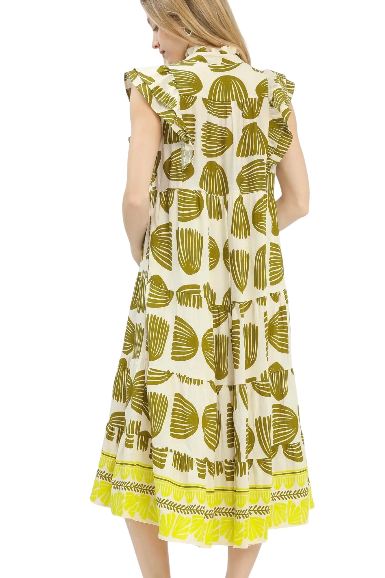 Abstract Print Olive Mix Midi Dress