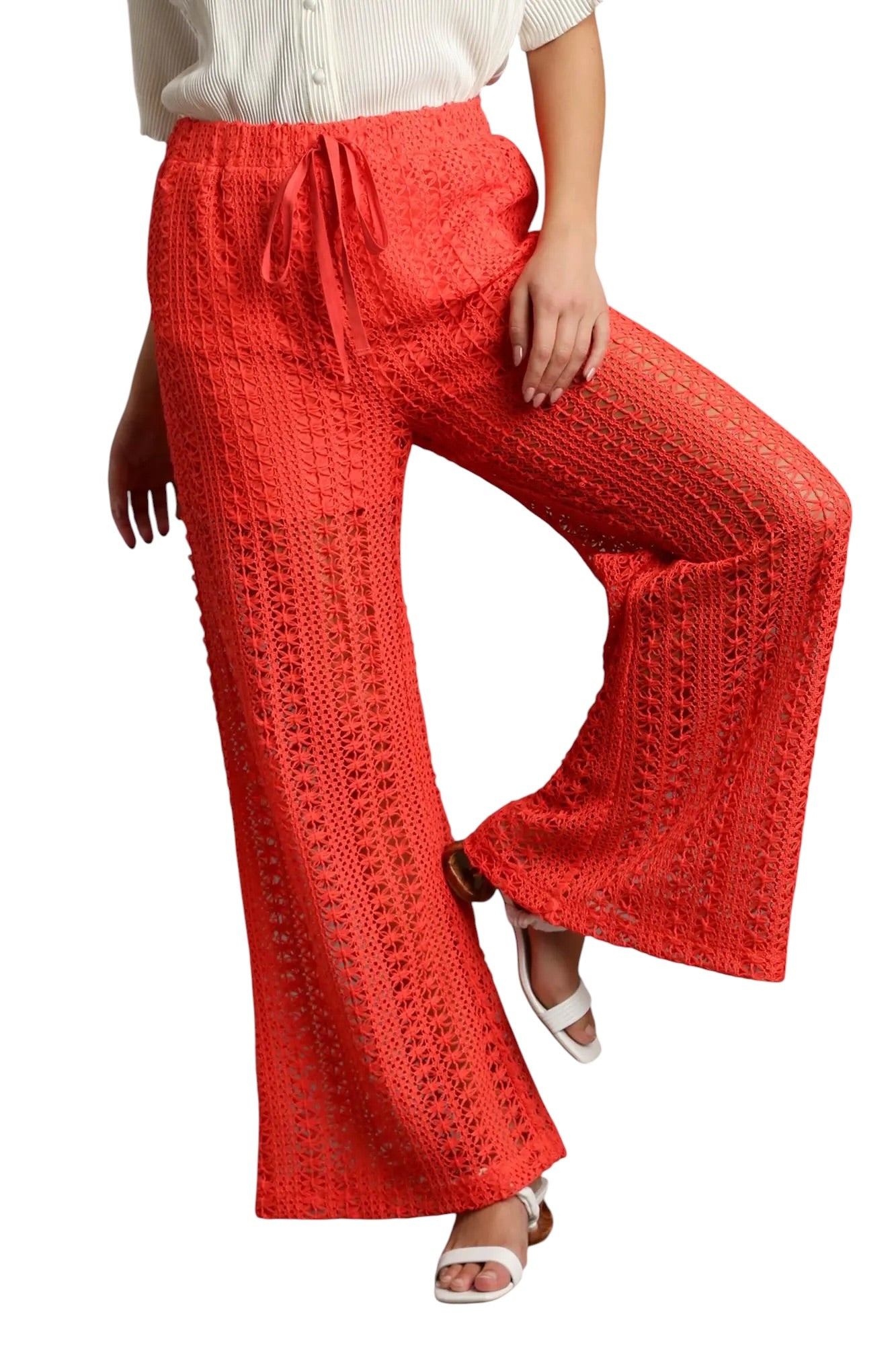 Feminine Coral Crochet Pant