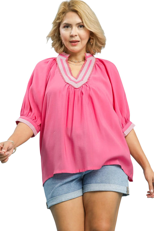 (P) Contemporary Puff Sleeve Pink Top