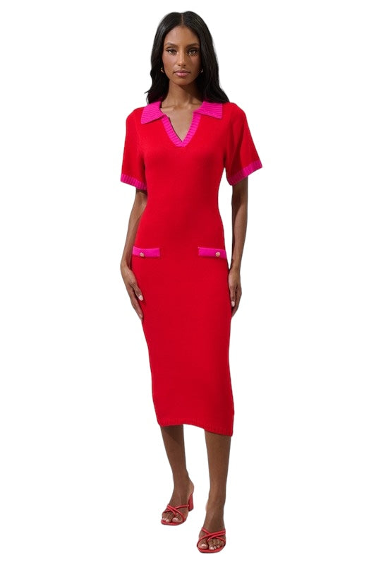 All Day And Night Pink Mix Midi Dress
