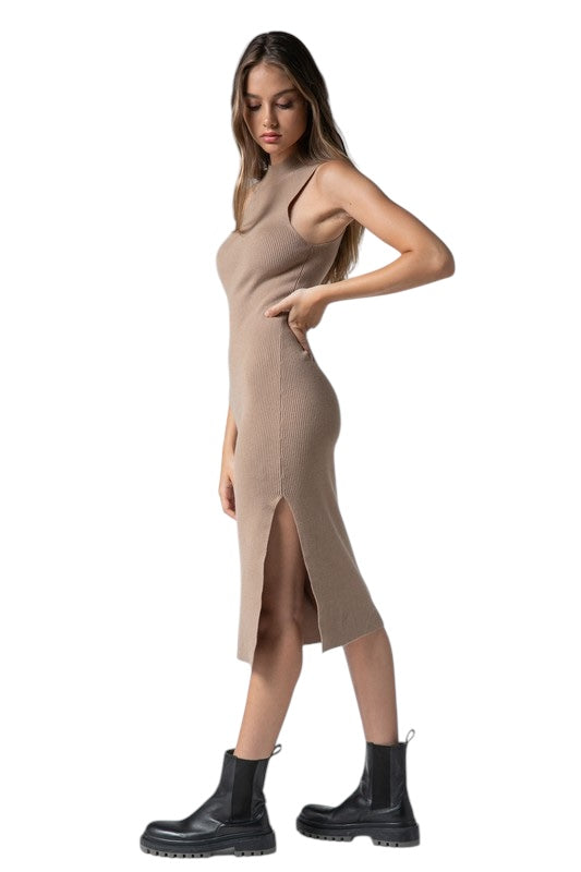 Much To Do Taupe Knit Dress