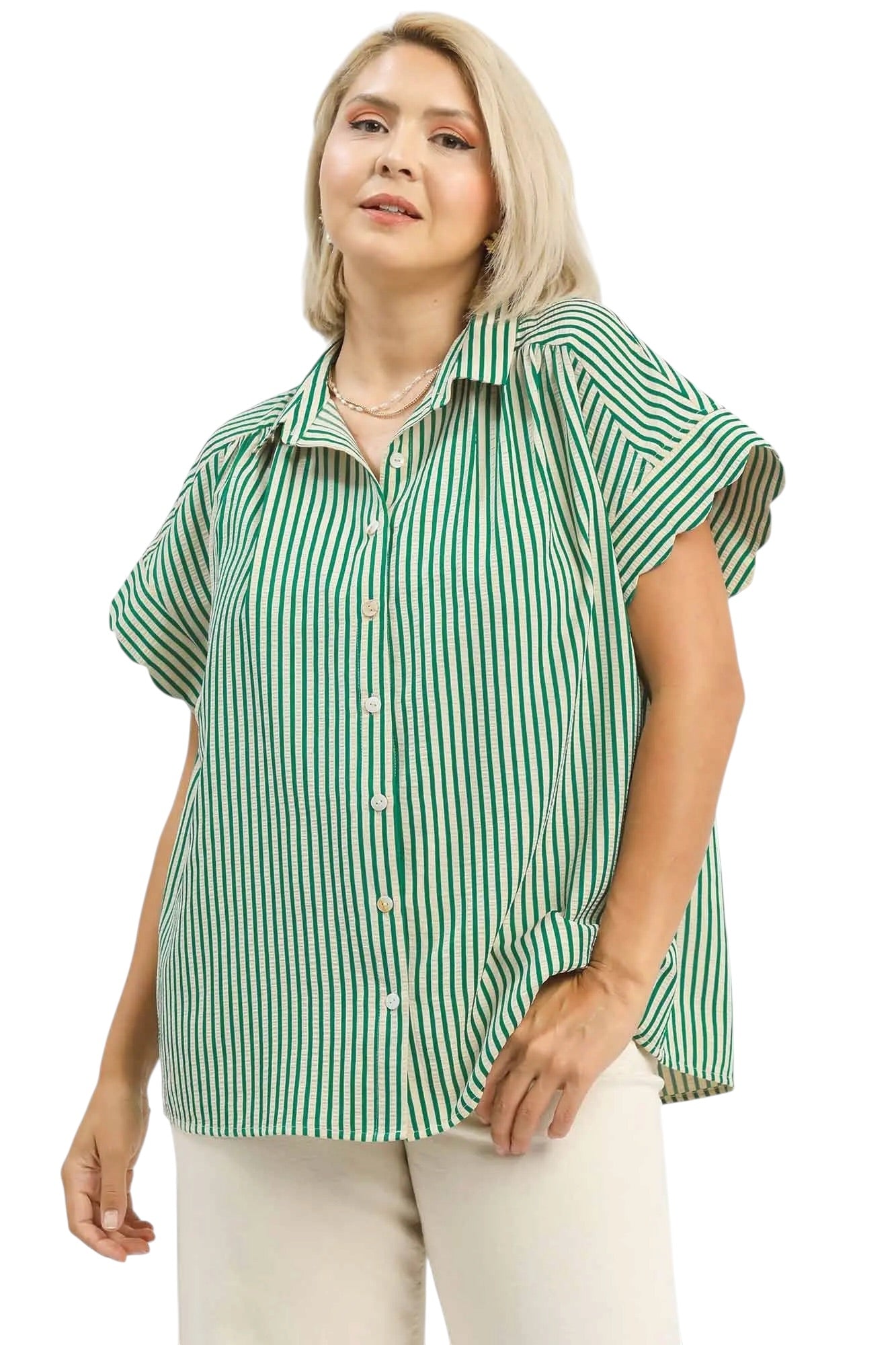 (P) Modern Scallop Detail Green Top
