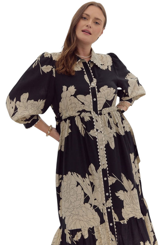 Muted Garden Black Dress