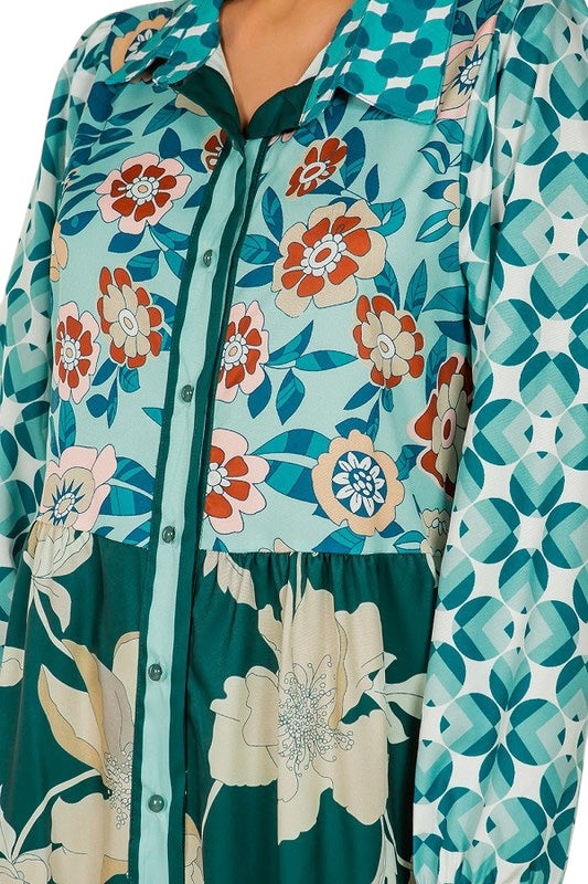 Off The Record Mint Printed Dress