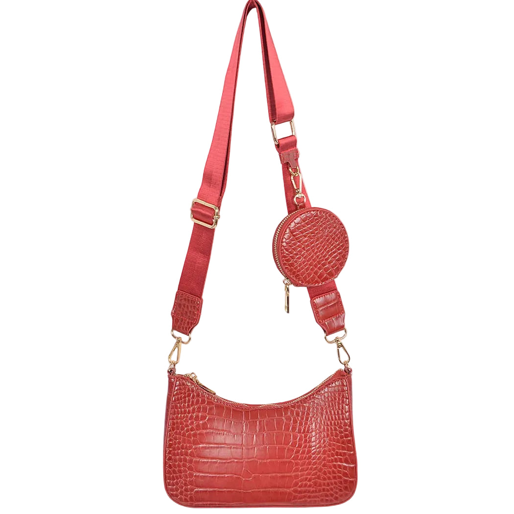 The Holly Faux Croc Crossbody :Burgundy