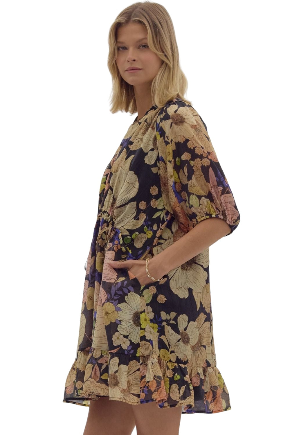 Daydreaming Fall Florals Black Dress