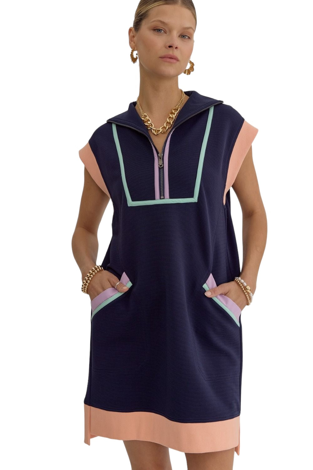Refresh & Reset Navy Color Mix Dress