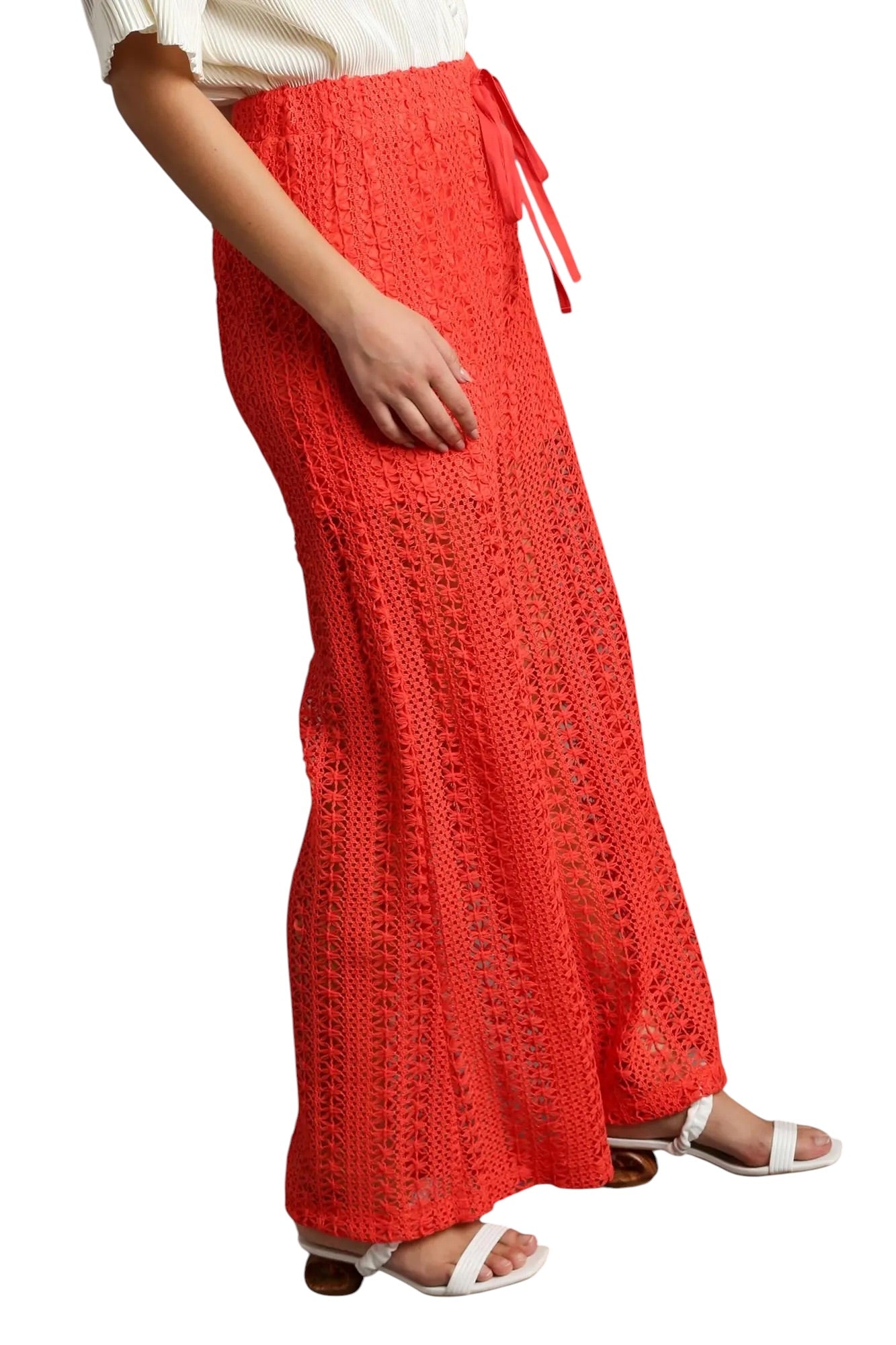 Feminine Coral Crochet Pant