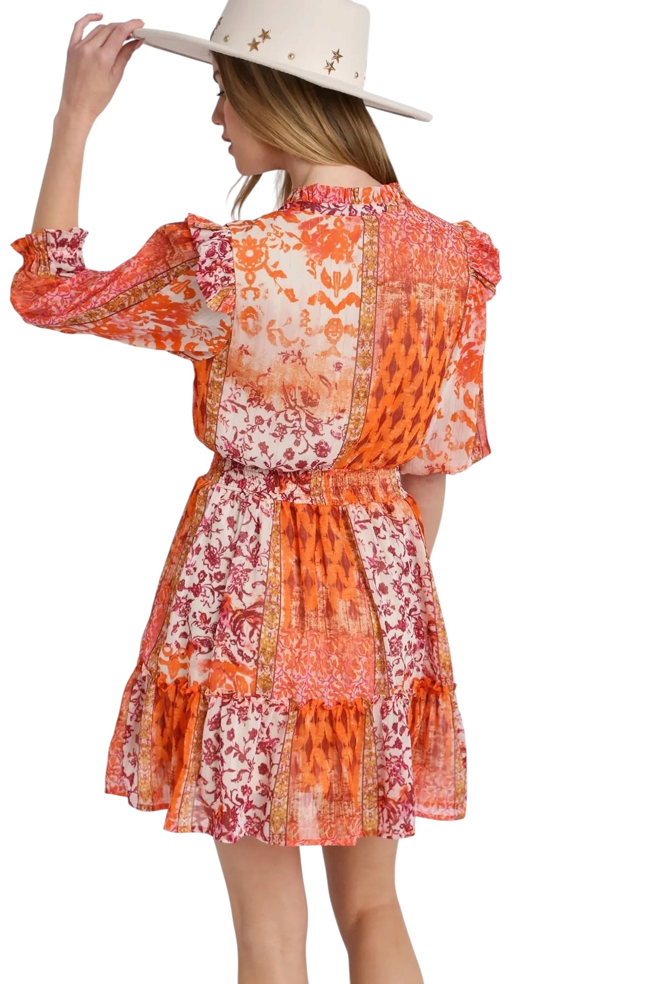 Elegant Smocked Orange Mix Dress