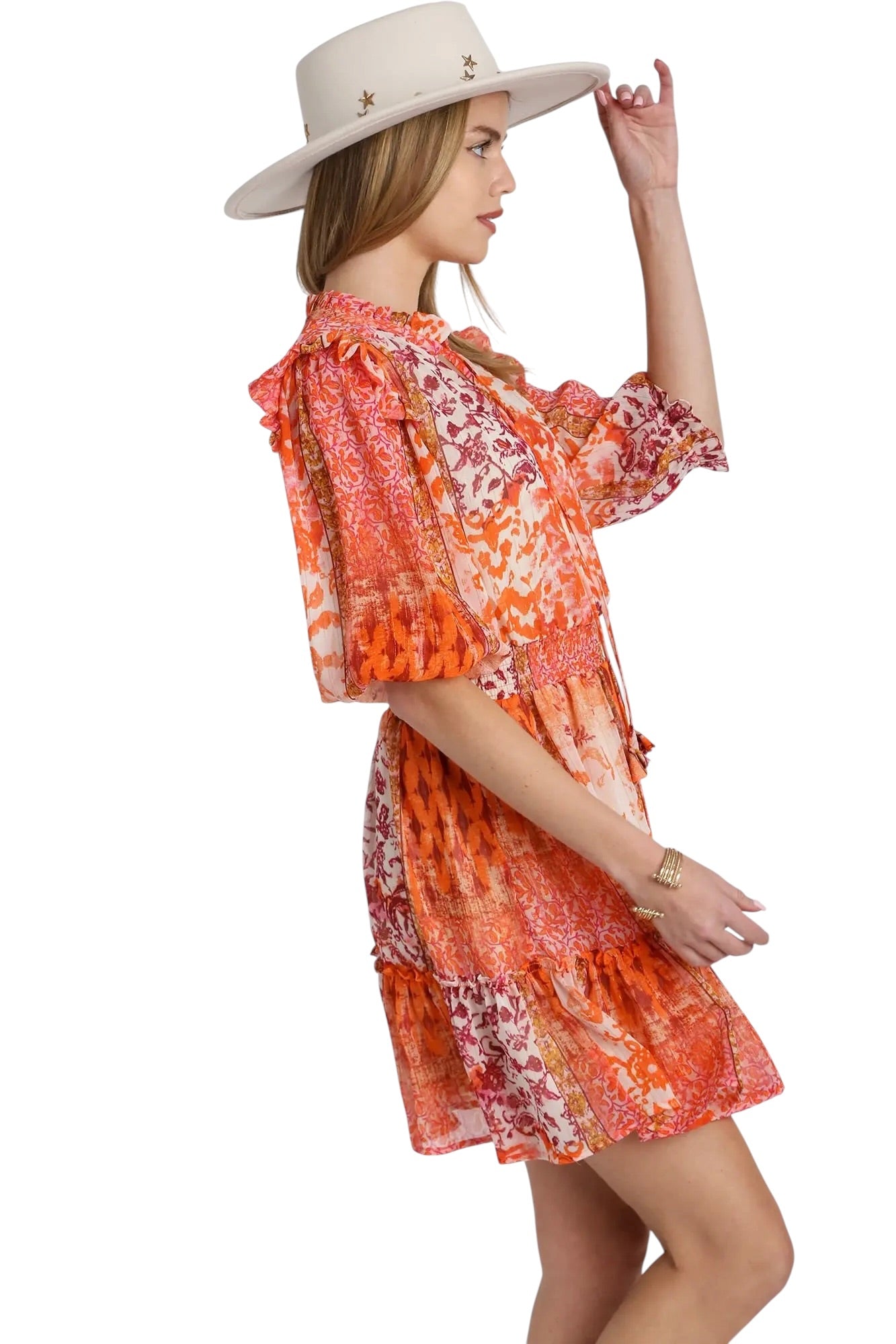 Elegant Smocked Orange Mix Dress