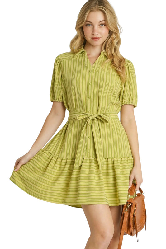 Chic Spring Lime Belted Dress