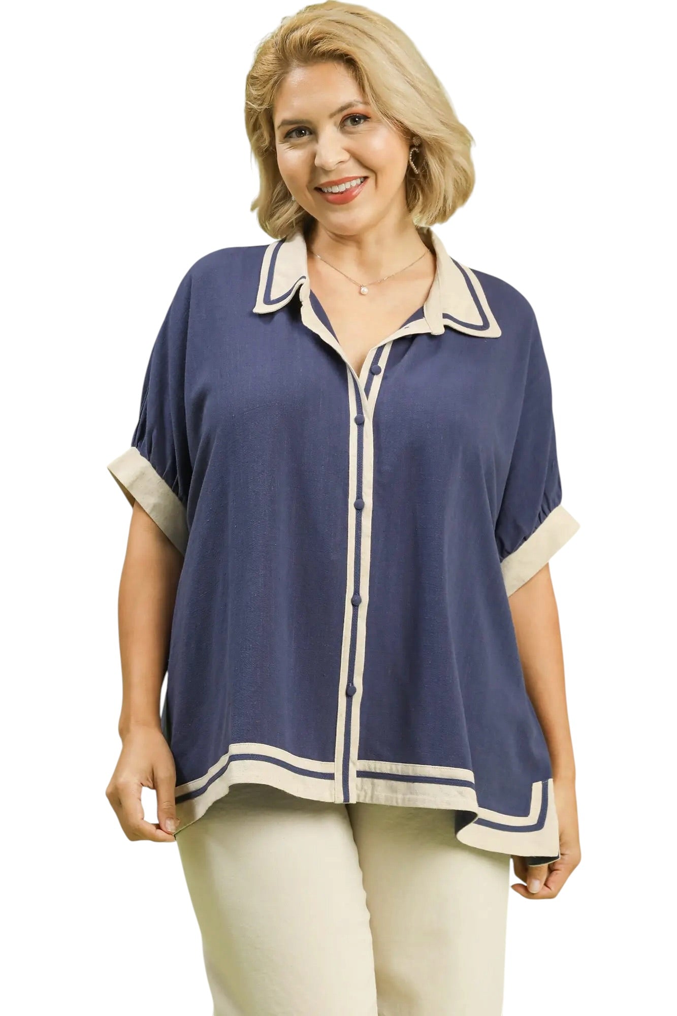 Everyday Chic Blue Linen Top