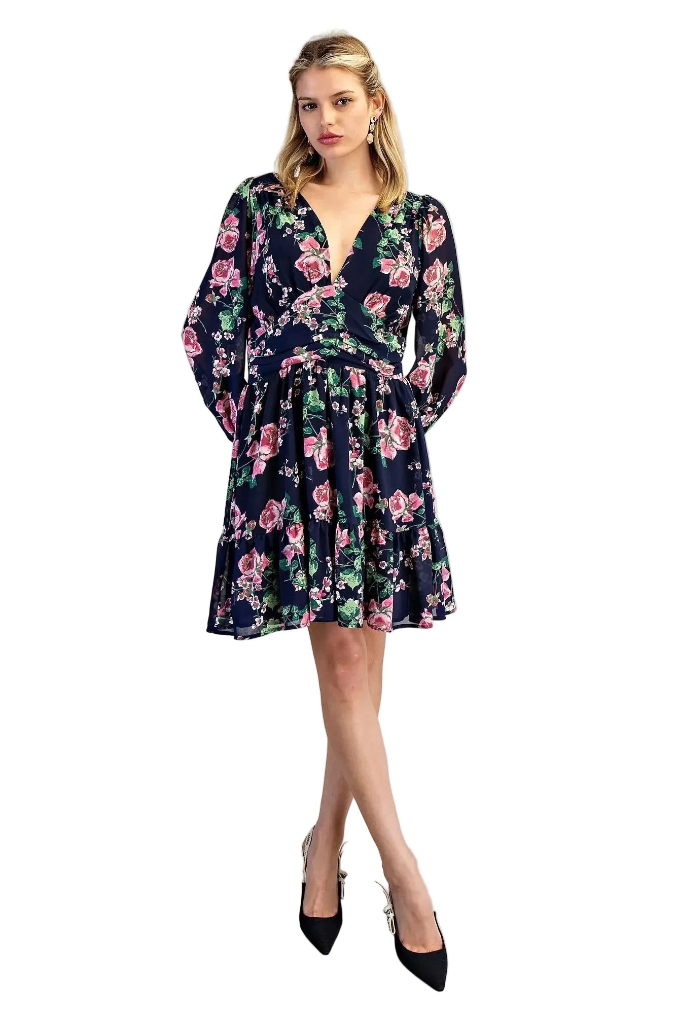 Navy: Give In To Me Floral Dress