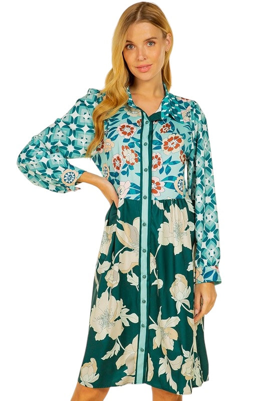 Off The Record Mint Printed Dress
