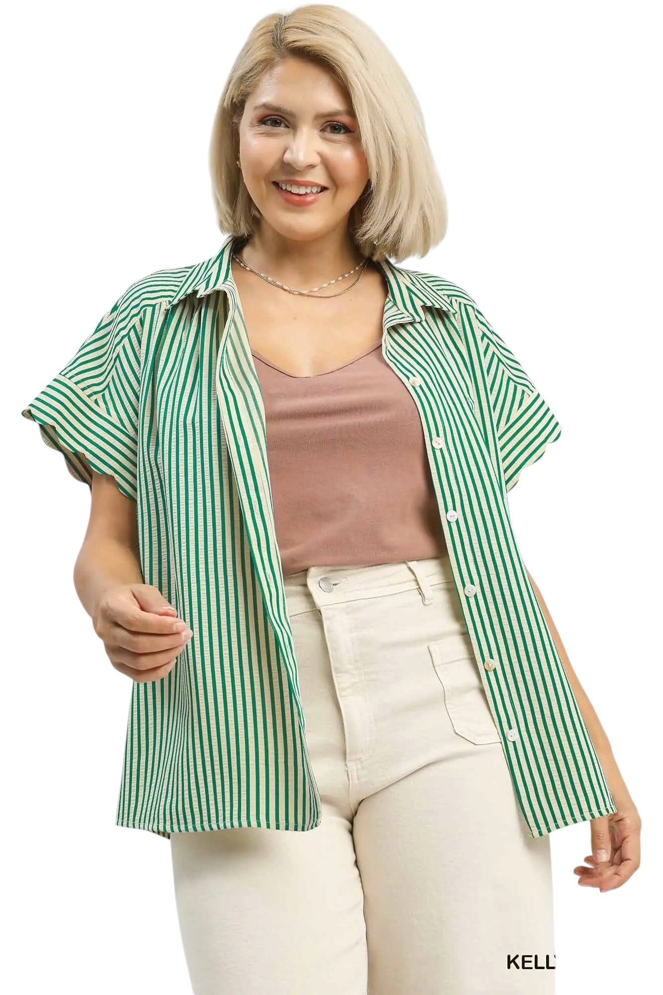 (P) Modern Scallop Detail Green Top
