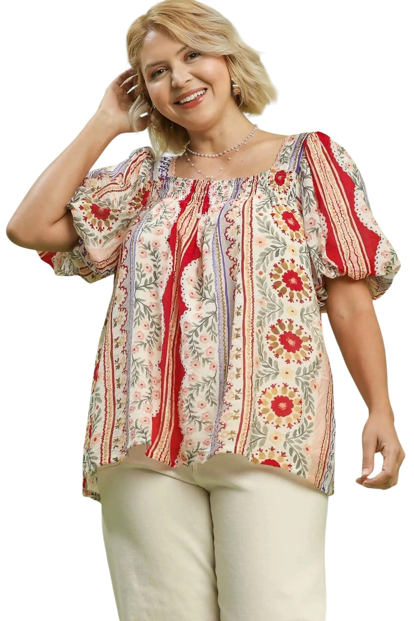 (P) Modern Patchwork Smocked Top