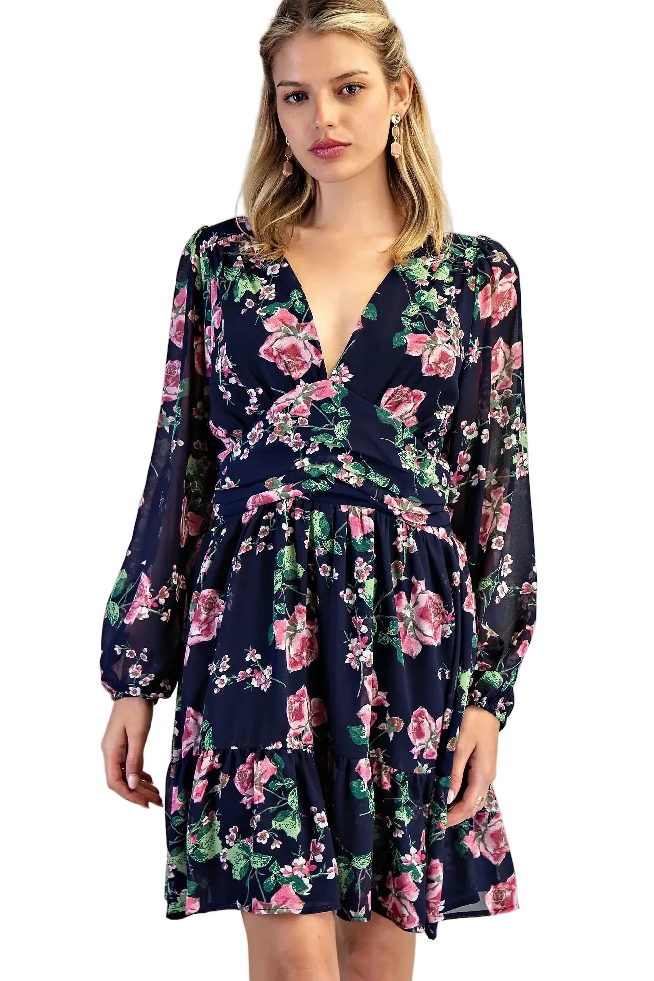 Navy: Give In To Me Floral Dress