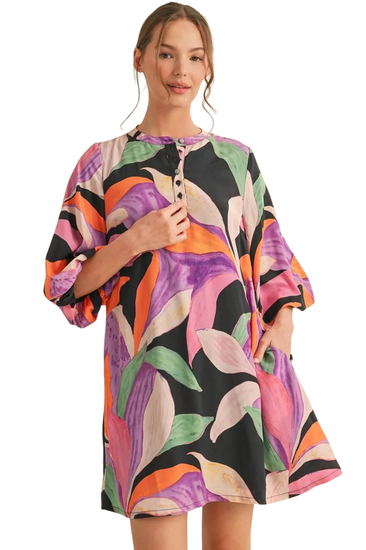 Satin Luxe Printed Mix Dress