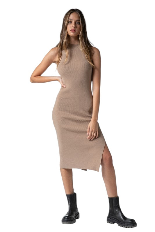 Much To Do Taupe Knit Dress