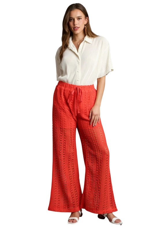 Feminine Coral Crochet Pant