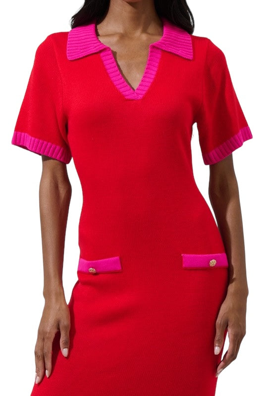 All Day And Night Pink Mix Midi Dress