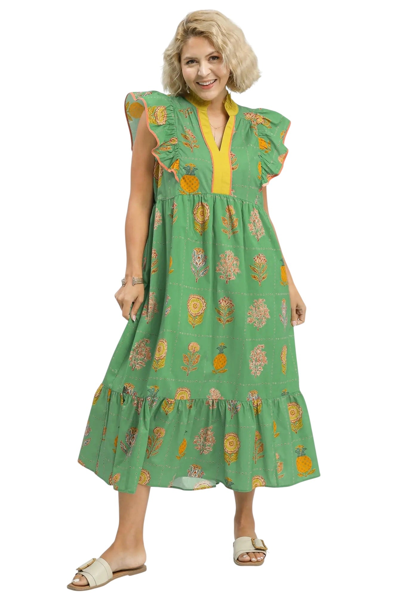 (P) Elevated Vacation Mint Mix Midi Dress