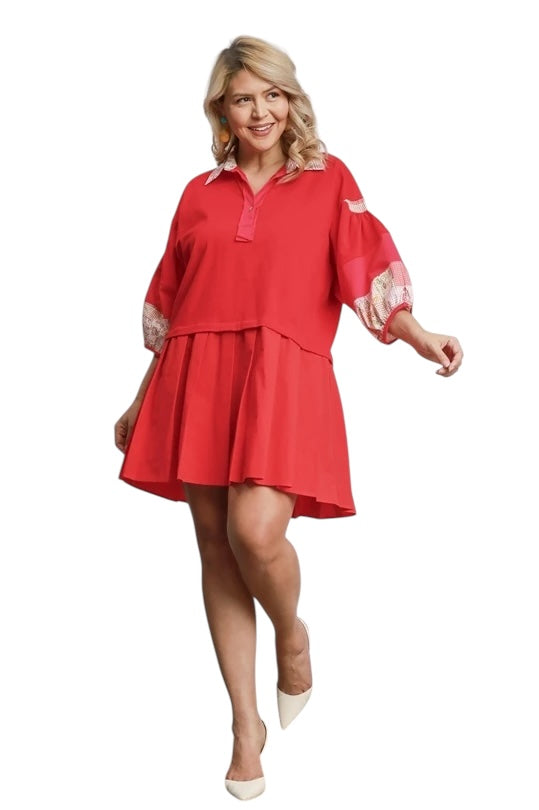 Curvy: Stay Classy Red Mix Dress 1XL