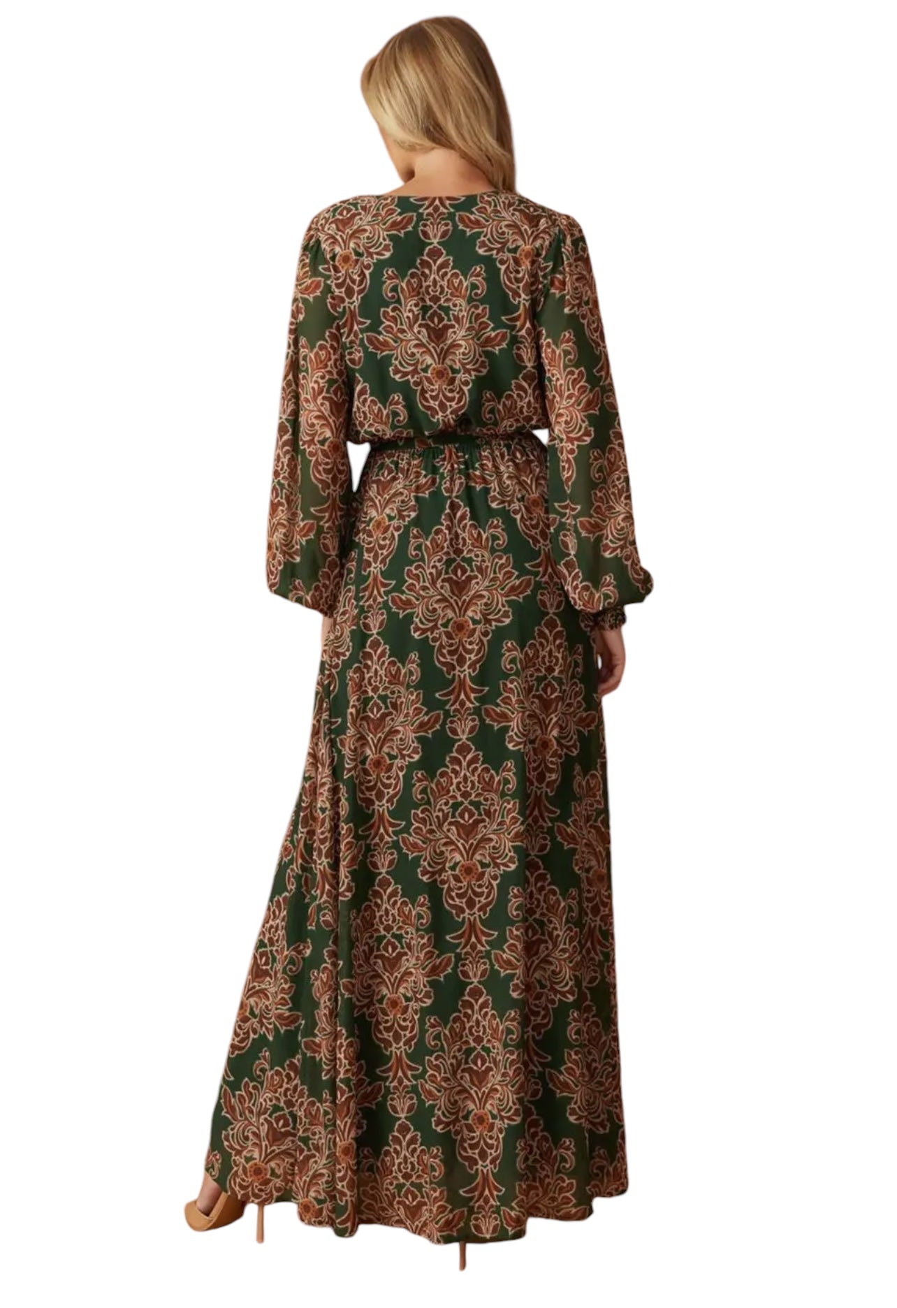 Harvest Whispers Green Brown Maxi Dress