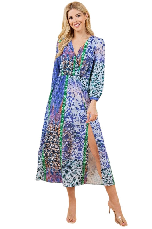 Blue Skies Patchwork Printed Dress