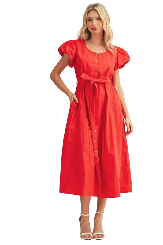 Everyday Red Belted Dress