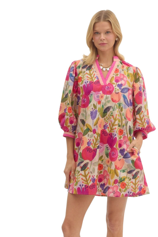 Field Of Magenta Florals Dress