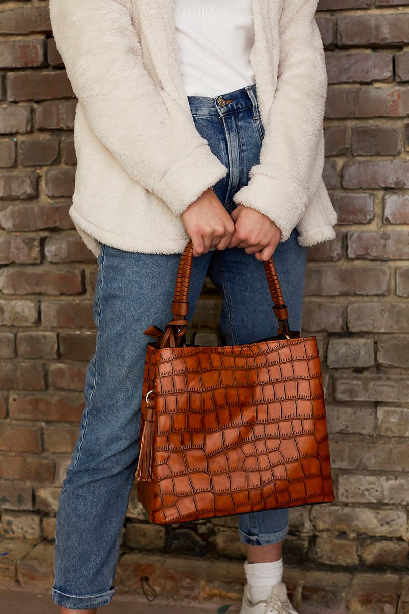 Olivia Croc Hobo Bag: Brown