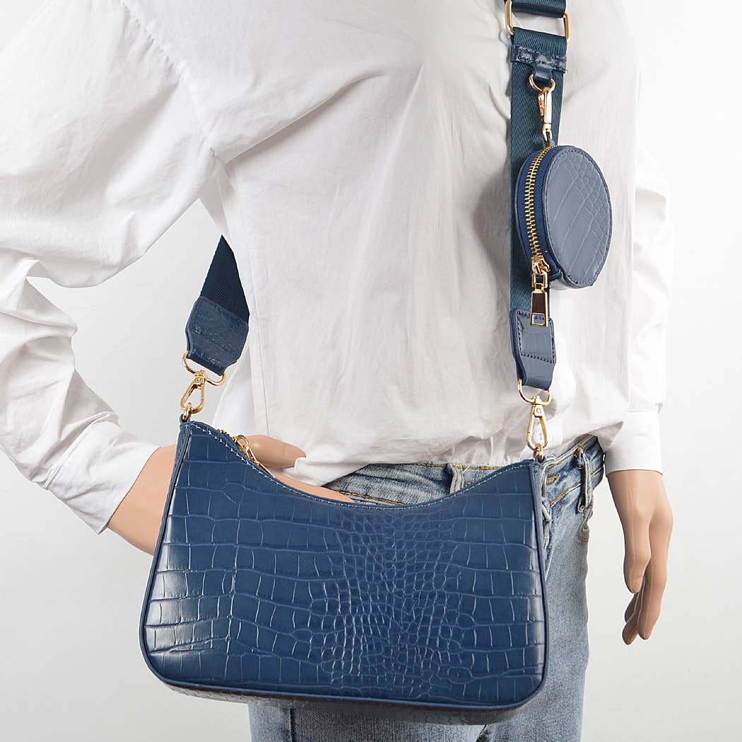The Holly Faux Croc Crossbody :Burgundy
